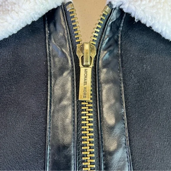NWOT Michael Michael Kors Black/Bone Aviator Jacket Faux Suede Sherpa Size XS - Picture 8 of 11